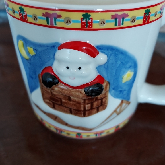 Vintage Russ Berrie Co Christmas Coffee Mug Holiday Santa Chimney Fireplace - Picture 2 of 6